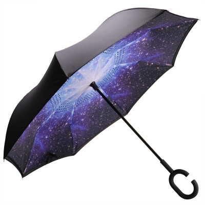 

Jiaoxia double-layer hands-free long handle straight rod car reverse umbrella umbrella star blue JX18003E