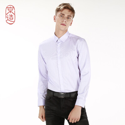 

JZAO 140 cotton garments free hot long sleeve mens shirt purple stripes 41