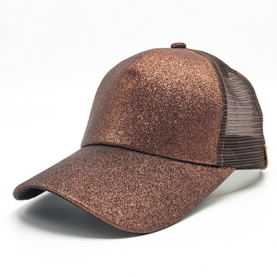 

New Woman Girls Cap Sequined Fishnet Splice Baseball Sport Casual Hip-Pop Streetwear Flat Hat