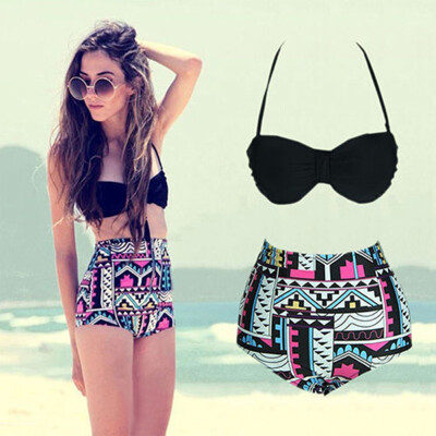 

Fashion New Women Sexy High Waist Bikini Set Bandeau Push Up Halter Swimwear