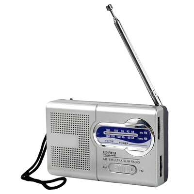 

BC-R119 AMFM Dual Band Radio Mini Portable Audio Receiver Outdoor Pocket Speaker with Telescopic Antenna Lanyard 35mm Earphone J