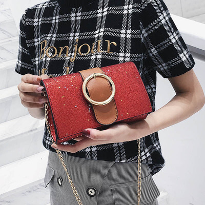 

NovelTeez 2018 new Korean version of the tide sequins wild small square bag fashion chain shoulder slung handbag