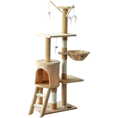 

52" Tall Cat Condo Tower Scratching Post Activity Tree House Furniture - Beige
