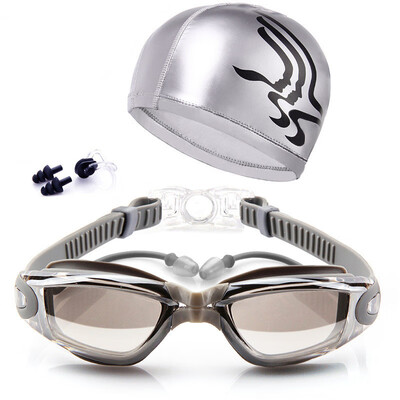 

Professional Waterproof&Anti-fog Swimming Glasses Adult Plating Goggles with Swimming Cap Nasal Plug Earplugs