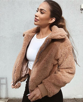

Women Casual Teddy Bear Coat Ladies Fleece Zip Outwear Jacket Oversized Overcoat