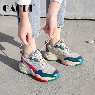 

Gao Di gaodi thick-soled breathable mesh face colorful color matching light running casual shoes female meters 36