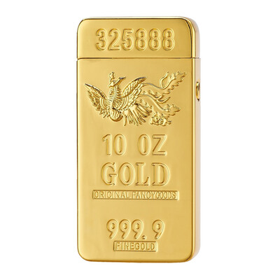 

USB Rechargeable Electronic Hit Fire Machine Windproof Flameless Metal Smoking Cigarette Lighters of Gold Brick Gold Bar Style wit