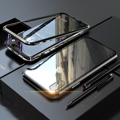 

For iPhone   Max Shockproof Phone Case BOBYT Magnetic Adsorption Metal Bumper Tempered Glass Back Cover Case For iPhone XR