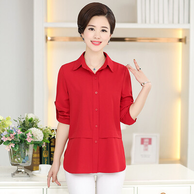 

Yu Zhaolin 2019 new middle-aged womens large size shirt mother dress spring&autumn chiffon long-sleeved shirt YWMM191354 black