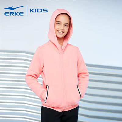 

Hongxing Erke ERKE childrens clothing jacket girls cardigan hooded sweater sports shirt wild casual jacket 64219114001 hot pink 150