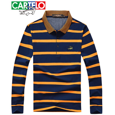 

CARTELO Long Sleeve T-Shirt Male 2019 Spring New Business Casual POLO Shirt Mens Striped Lapel T-Shirt Yellow