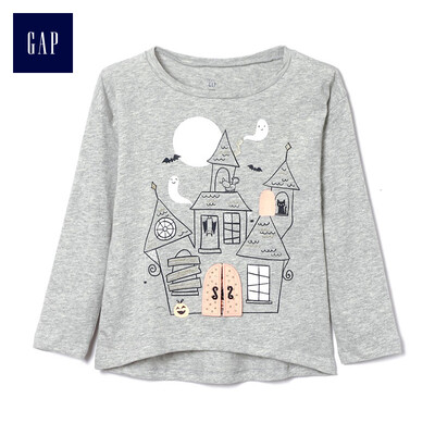 

GAP flagship store female&young movable pattern long sleeve round neck T-shirt 356417 ghost print 2YRS