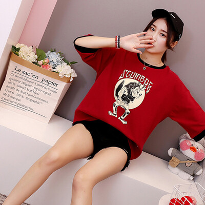 

JOY OF JOY Jingdong Womens 2019 Korean version of the new Harajuku style loose short-sleeved T-shirt female JWTD191845 Red 2XL