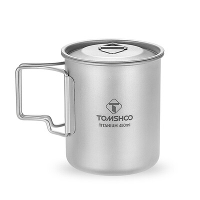 

TOMSHOO 450ml Titanium Cup Outdoor Portable Camping Picnic Water Cup Mug with Lid Foldable Handle
