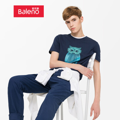 

Baleno T-shirt male 2019 spring&summer new short T imitation thread animal print t-shirt cotton short-sleeved shirt male 88902268 02B S