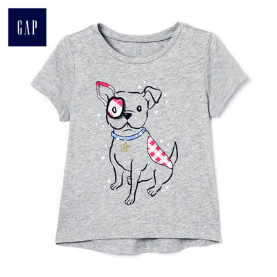 

GAP flagship store female young soft fun pattern short-sleeved round neck T-shirt 307006 light black gray 12-18M