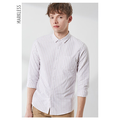 

MARKLESS 2019 spring new long-sleeved shirt mens simple casual striped shirt shirt CSA9515M apricot 18096