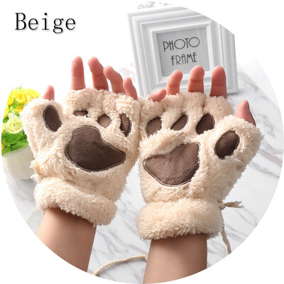 

1Pair Women Girls Lovely Winter Warm Fingerless Gloves Fluffy Bear Cat Plush Paw Claw Half Finger Gloves Mitten New