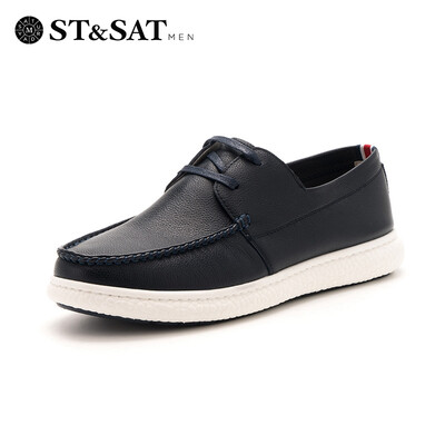 

Saturday Mens Shoes ST&SAT Cow Leather Light Breathable Casual Sneakers SS91123531 Blue 38