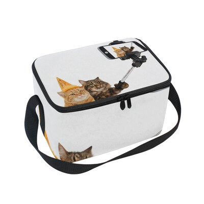 

ALAZA Lunch Box Insulated Lunch Bag Large Cooler Funny Cats Are Taking Selfie Tote Bag