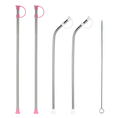 

5pcsset 105" Stainless Steel Straws with Silicone Dust Cover Reusable Stainless Steel Straws 2 Bent 2 Straight Straws with a Cle