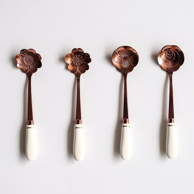 

STRUST 4pc set stainless steel porcelain Creative Flower coffee spoon set tea spoon set stirring spoon set