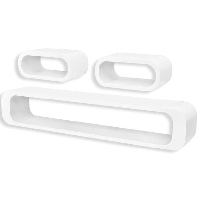 

3 White MDF Floating Wall Display Shelf Cubes BookDVD Storage