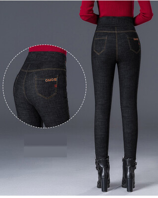 

Down trousers women 2018 new thickened slim slim jeans with a high waist&high stretch