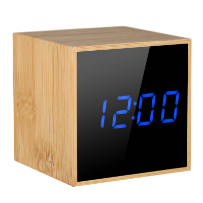 

Mini Wooden LED Digital Alarm Clock USB & Battery Operated Voice Control Clock with Date Time Temperature Display Adjustable