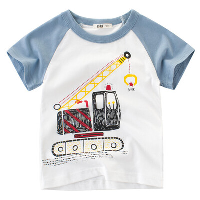 

Boy Short Sleeve Cotton T-Shirt Round Neck Tops Summer Kids Clothes Cartoon Car Printing Shirt Tee 90
