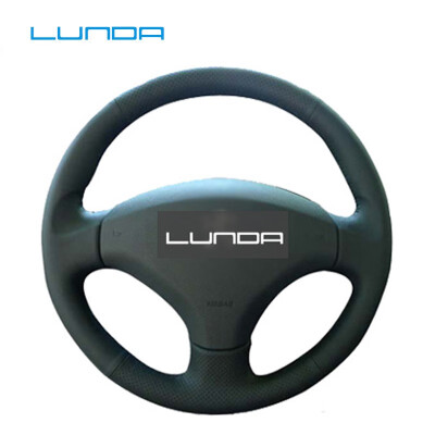 

LUNDA DIY Hand-stitched Black Leather Car Steering Wheel Cover for Peugeot 408 307 New Car Styling