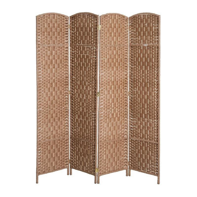 

6 Tall Wicker Weave Four Panel Room Divider Privacy Screen - Natural Blond Wood