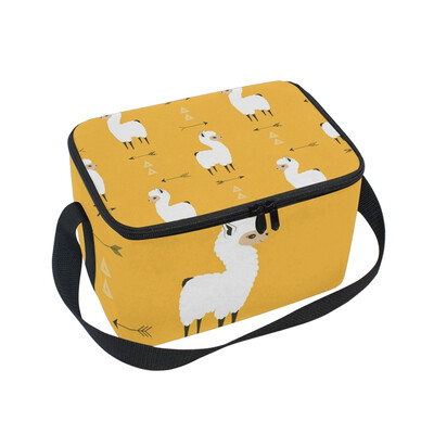 

ALAZA Lunch Box Insulated Lunch Bag Large Cooler Llama In The Yellow Background Tote Bag