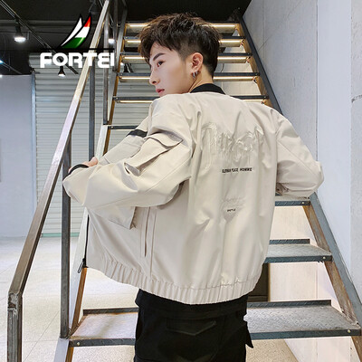

FORTEI jacket men 2019 spring new casual fashion wild hem slim jacket men 9023 khaki