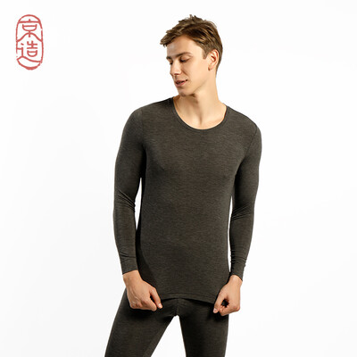 

JZAO mens warm lightweight underwear skin moisturizing close-fitting Qiuyi Qiu suit set dark gray round neck XXL code