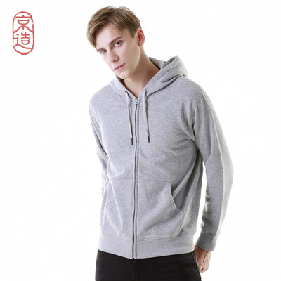 

JZAO mens sweater thick brushed sweater hooded zipper sweater light flower gray XXL code