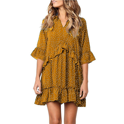 

Loose V-neck ruffled spring&summer chiffon dress spring