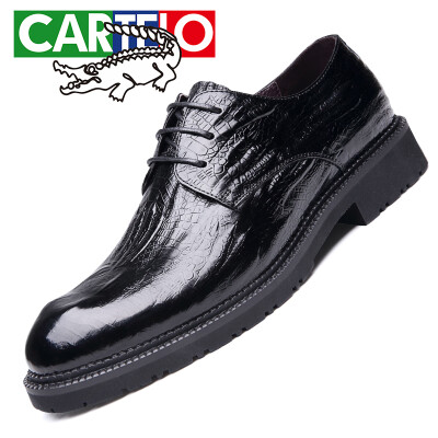 

CARTELO Mens First Layer Leather Shoes Crocodile Embossed Trends Business Dress Shoes Low Top Lace Up Shoes 8232 Black 39