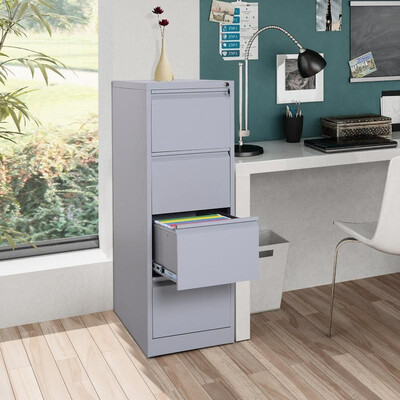 

Metal 4 Drawer Vertical Locking Filing Cabinet -Grey