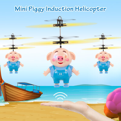 

Mini Flying Piggy Infrared Induction Drone LED Flashing Light Aircraft RC Toy with Remote Controller Great Gift for Kids Children