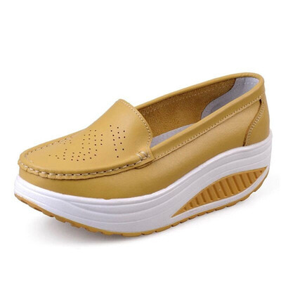 

Loafers Women Swing Genuine Leather Fun Solid Breathable Platform Wedges Shoes