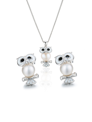 

925 Sterling Silver Angel Owl Shape Pendant Necklaces Studs Earrings for Women Girls Jewelry Sets Gifts