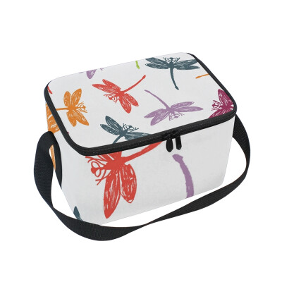 

ALAZA Lunch Box Colorful Dragonfly Insulated Lunch Bag Large Cooler Tote Bagfor Men Women