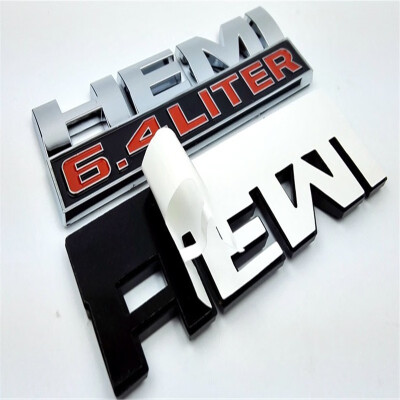 

2x 3D Car Sticker 64 LITER HEMI Logo Emblem Nameplate Badge Decal for Dodge Ram Jeep Silver Red Car Accessories