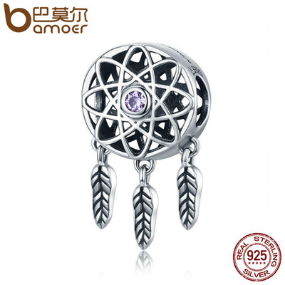 

BAMOER Genuine 925 Sterling Silver Beautiful Dream Catcher Holder Beads fit Charm Bracelet Necklace DIY Jewelry Christmas SCC330