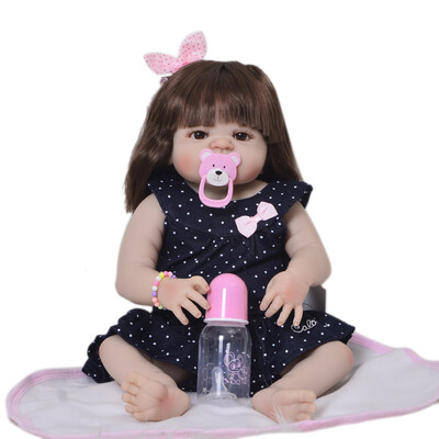 

Collectible 23 Inch Reborn Doll Baby Closed Eyes Full Silicone Body Realistic Baby Doll Handmade Painted Hair Kid Birthday Gifts