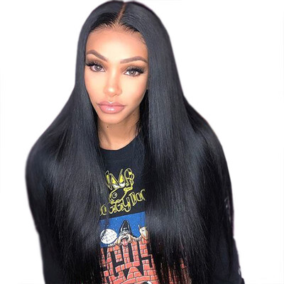 

9A Long Straight Human Hair Wig for Women Natural Black Glueless Straight Lace Front Wigs Preplucket Middle Part