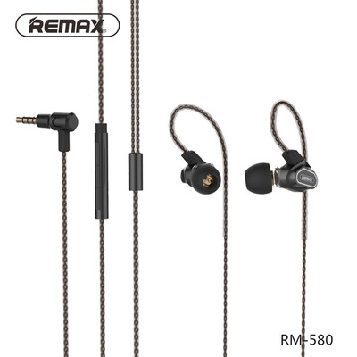 

Remax RM-580 Daul Moving-Coil HiFi Wire Earphone Stereo Super Sound Headphones With Mic Stereo Music Phone Headset For Cellphone