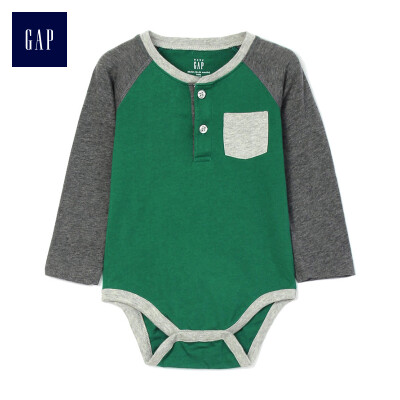 

GAP flagship store baby boy Henry collar long sleeve jumpsuit 374323 green 0-3M