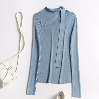 

New winter wear knitted openwork design sense Ribbon Shirt coat sweater